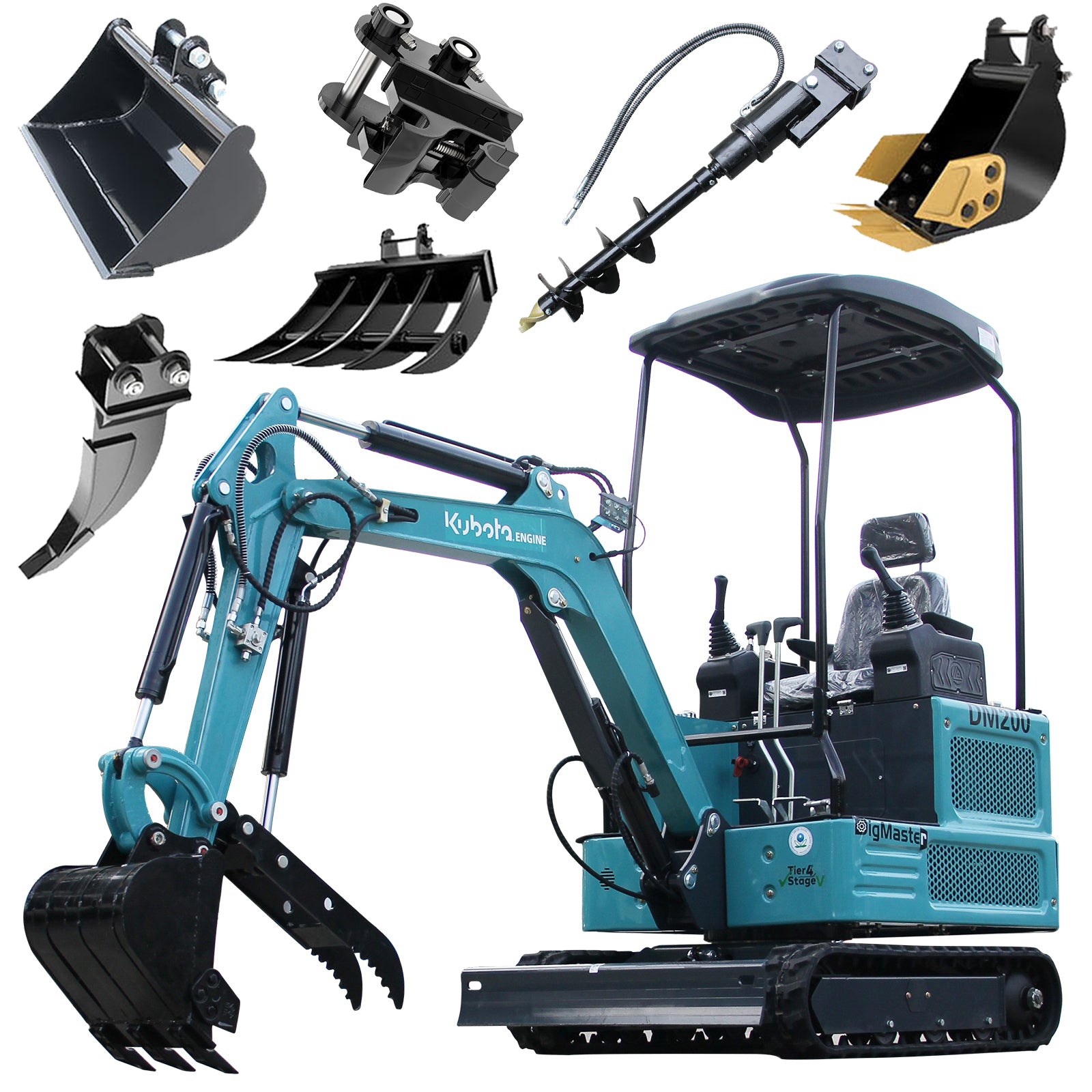 DigMaster 1.8 Ton Mini Excavator Kubota Diesel Engine 2800LBS Dig Force for Home Garden Digging Trenches Landscaping & Construction EPA Certified