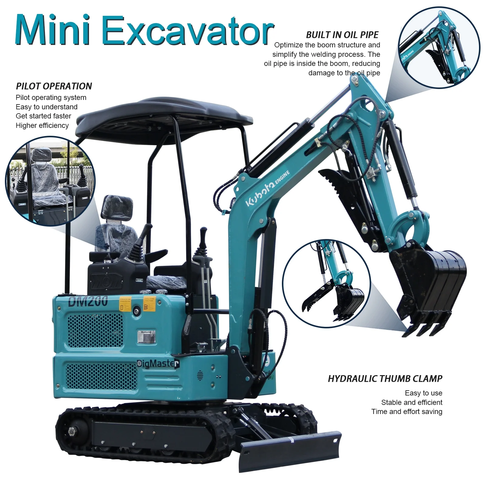 DigMaster 1.8 Ton Mini Excavator Kubota Diesel Engine 2800LBS Dig Force for Home Garden Digging Trenches Landscaping & Construction EPA Certified