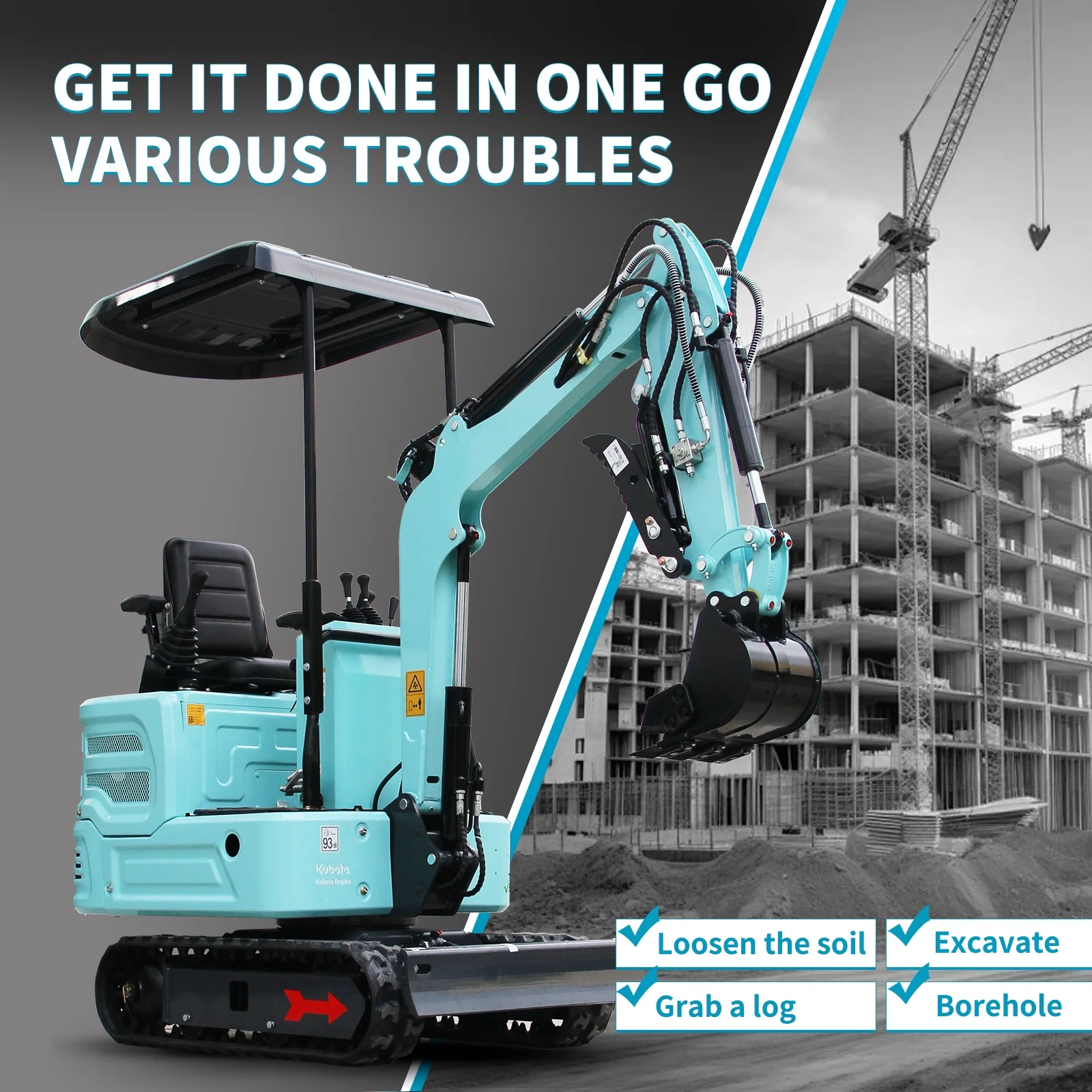 DigMaster 1.4 Ton Mini Excavator Kubota Twin-Cylinder Diesel Engine Equipped with Pilot System for Gardening Landscaping and Indoor Use EPA certified