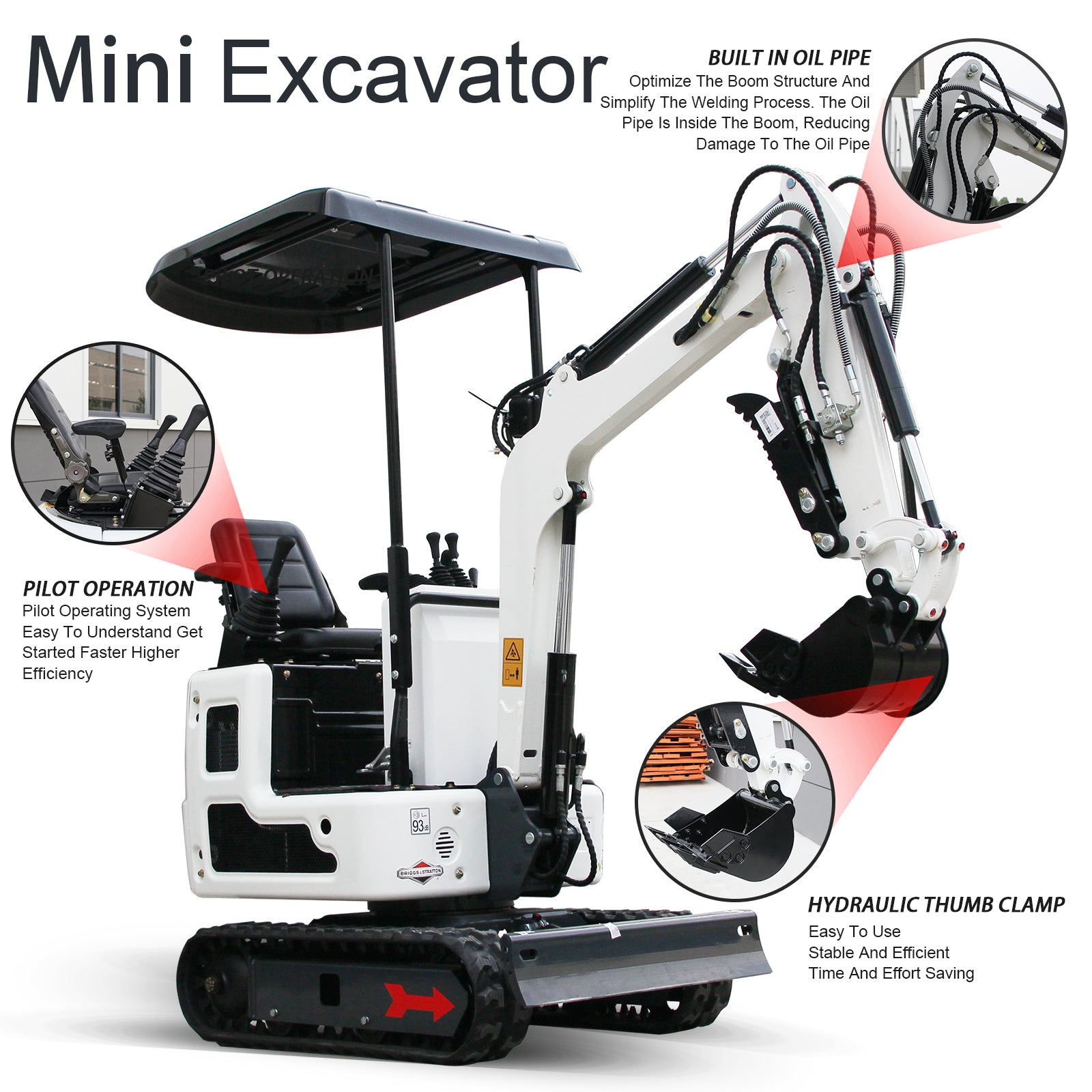 DigMaster 1.2-Ton Mini Excavator Equipped with Pilot System 13.5HP B&S Petrol Engine Suitable for Homes Farms Municipal Parks Etc EPA Certification
