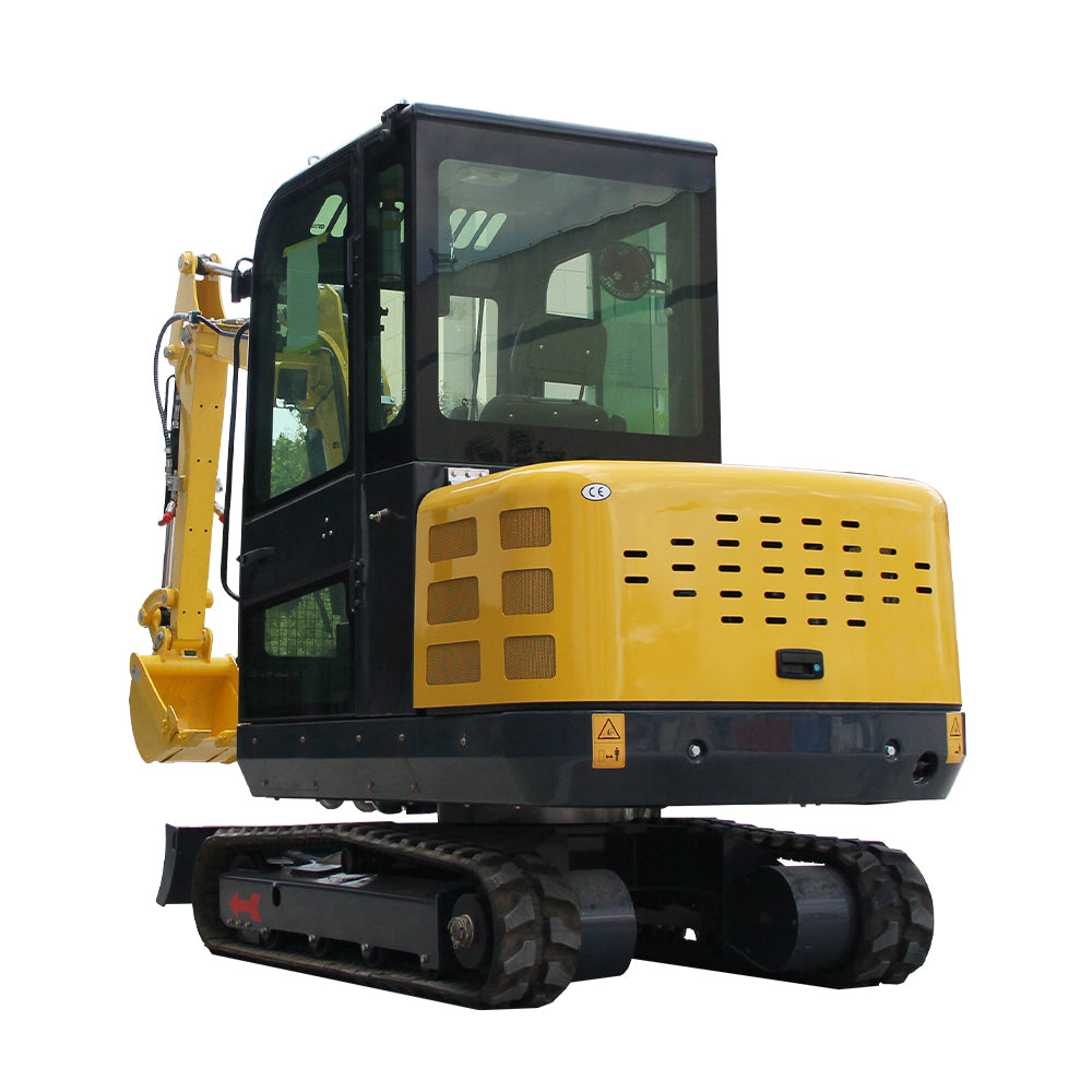 3.5 Ton Mini Excavator, 25 HP Kubota-Diesel Engine, Hydraulic Thumb, Air-Conditioned Cab, Compact Design for Construction & Landscaping (Yellow)