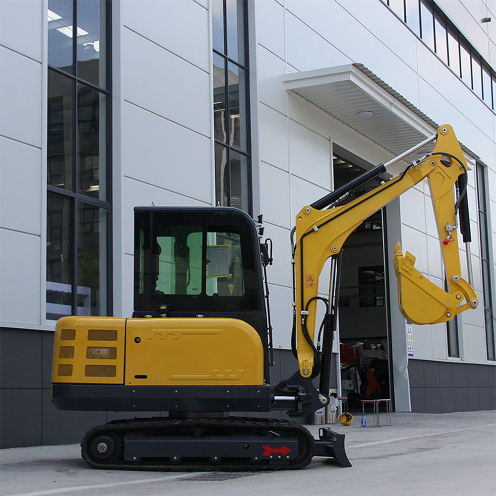 3.5 Ton Mini Excavator, 25 HP Kubota-Diesel Engine, Hydraulic Thumb, Air-Conditioned Cab, Compact Design for Construction & Landscaping (Yellow)