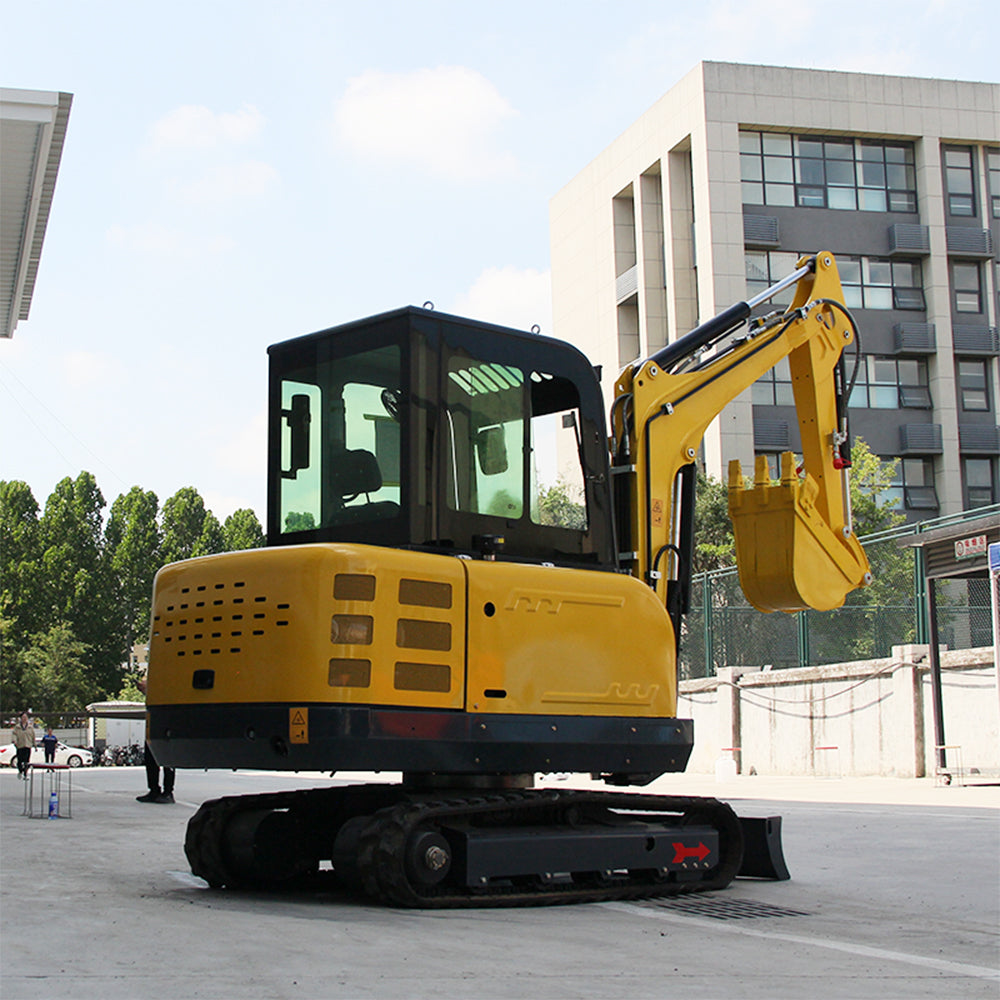 3.5 Ton Mini Excavator, 25 HP Kubota-Diesel Engine, Hydraulic Thumb, Air-Conditioned Cab, Compact Design for Construction & Landscaping (Yellow)