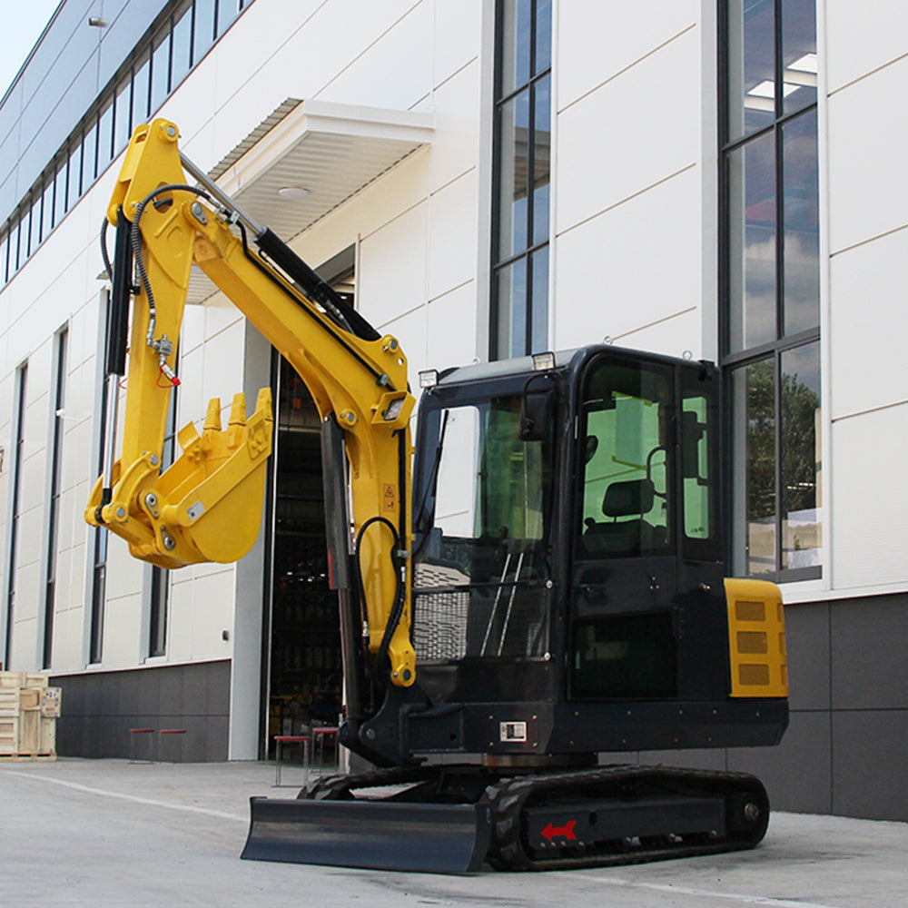 3.5 Ton Mini Excavator, 25 HP Kubota-Diesel Engine, Hydraulic Thumb, Air-Conditioned Cab, Compact Design for Construction & Landscaping (Yellow)