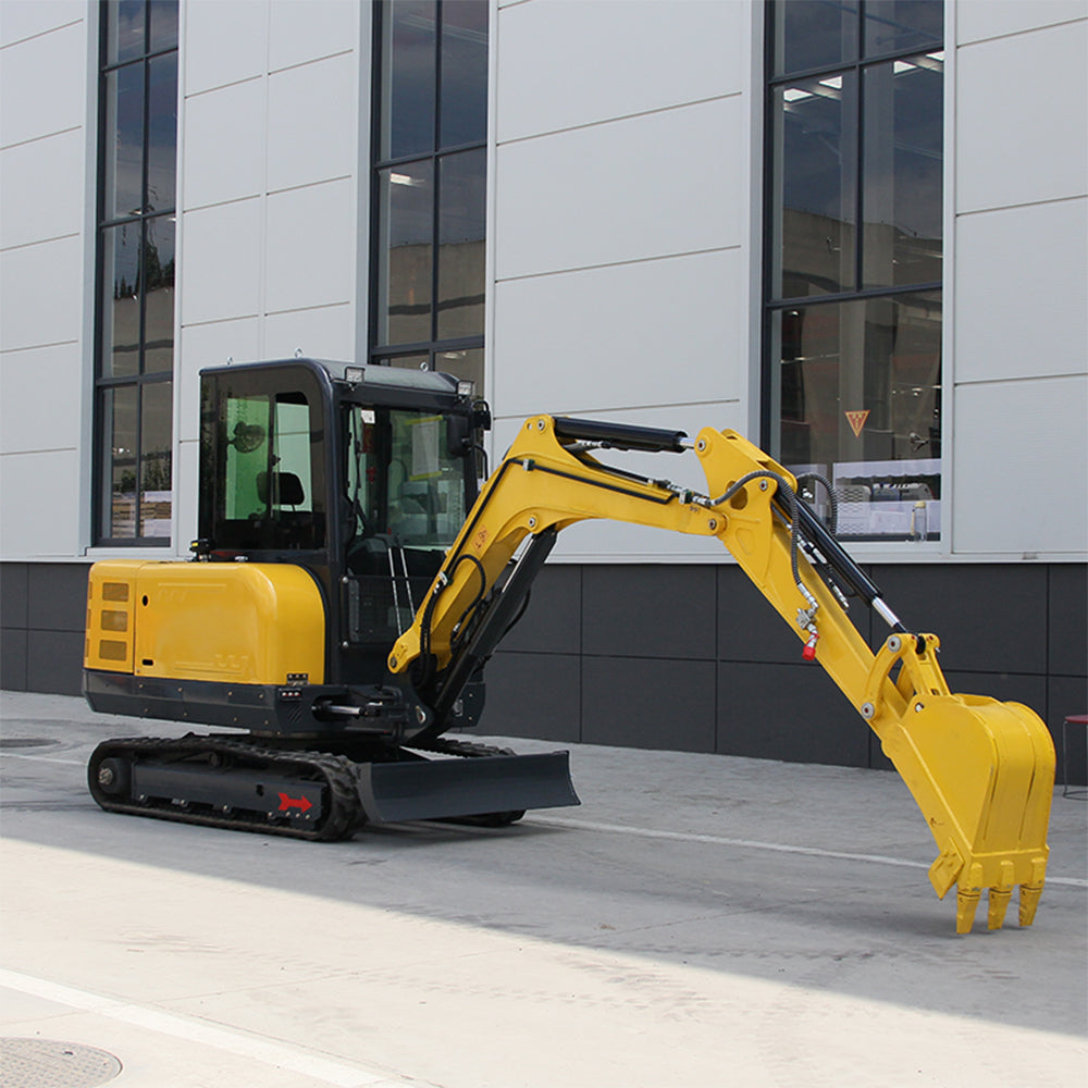 3.5 Ton Mini Excavator, 25 HP Kubota-Diesel Engine, Hydraulic Thumb, Air-Conditioned Cab, Compact Design for Construction & Landscaping (Yellow)