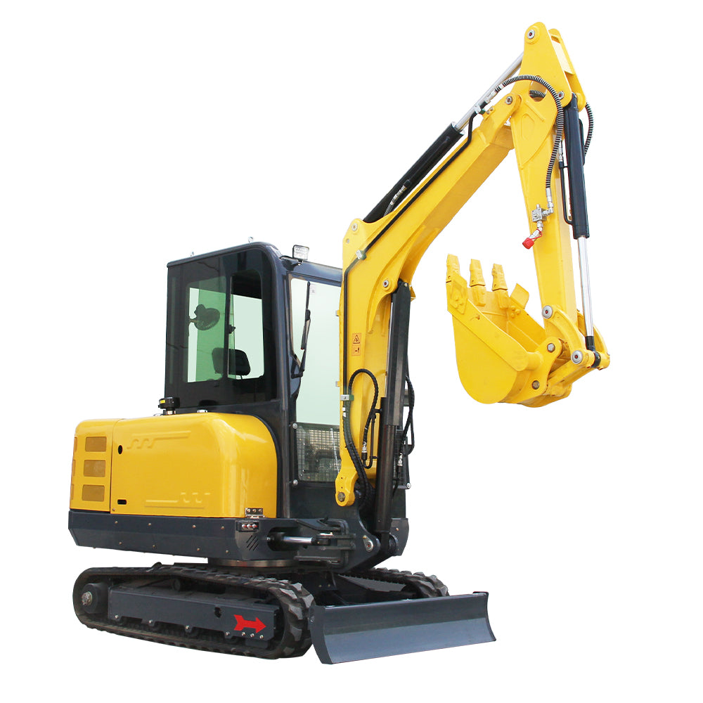 3.5 Ton Mini Excavator, 25 HP Kubota-Diesel Engine, Hydraulic Thumb, Air-Conditioned Cab, Compact Design for Construction & Landscaping (Yellow)