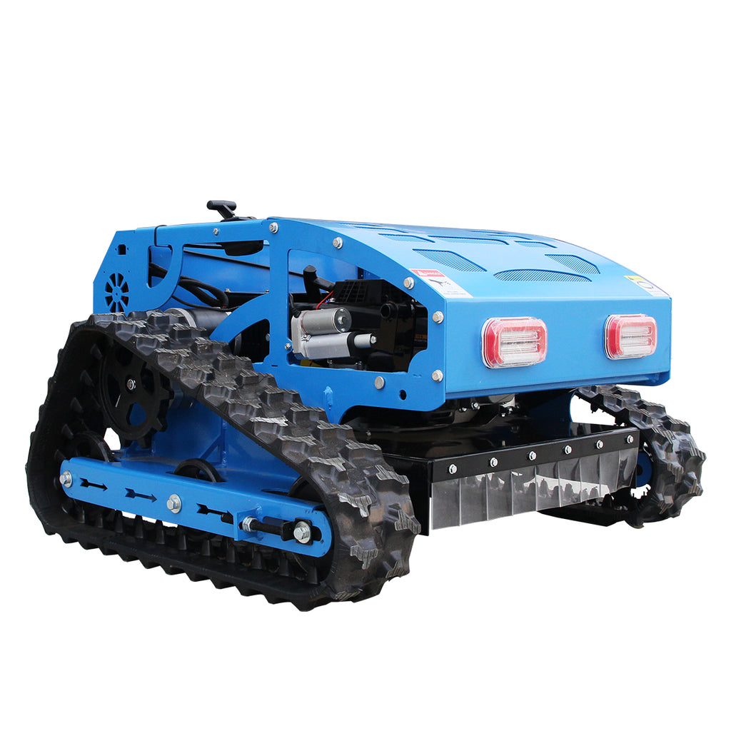 Remote Control Track Lawn Mower with Snow Plow – 9HP Gas Engine, 600m Range, 21.6 Cutting Width, Adjustable Height RC Robotic Lawn Mower for Slopes, Orchards & Commercial Use