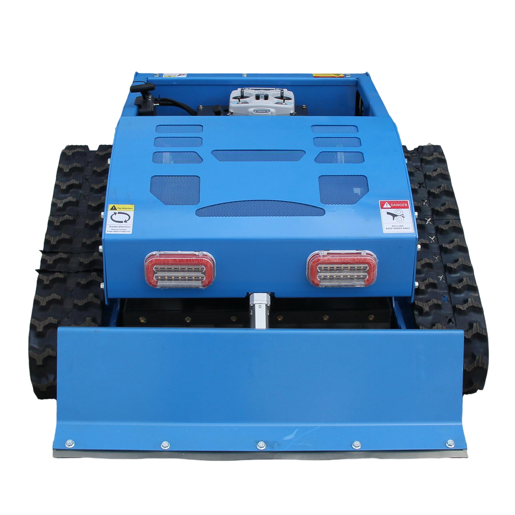 Remote Control Track Lawn Mower with Snow Plow – 9HP Gas Engine, 600m Range, 21.6 Cutting Width, Adjustable Height RC Robotic Lawn Mower for Slopes, Orchards & Commercial Use