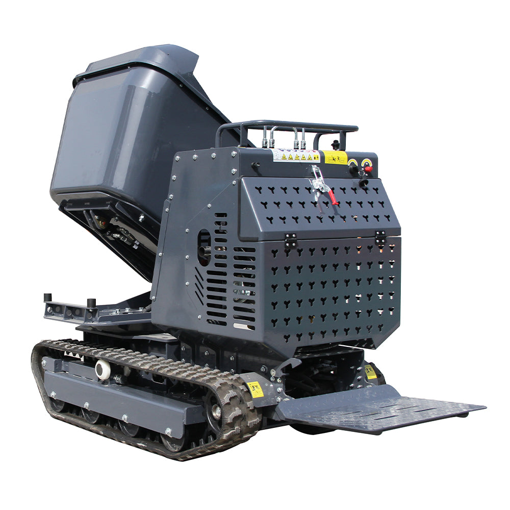 Mini Tracked DumperTracked Power Barrow 2650 lb Concrete Buggy – Gas Powered, B & S Engine, Hydraulic Dump, 180° Rotating Crawler Dumper with Rubber Tracks Stand-On Platform