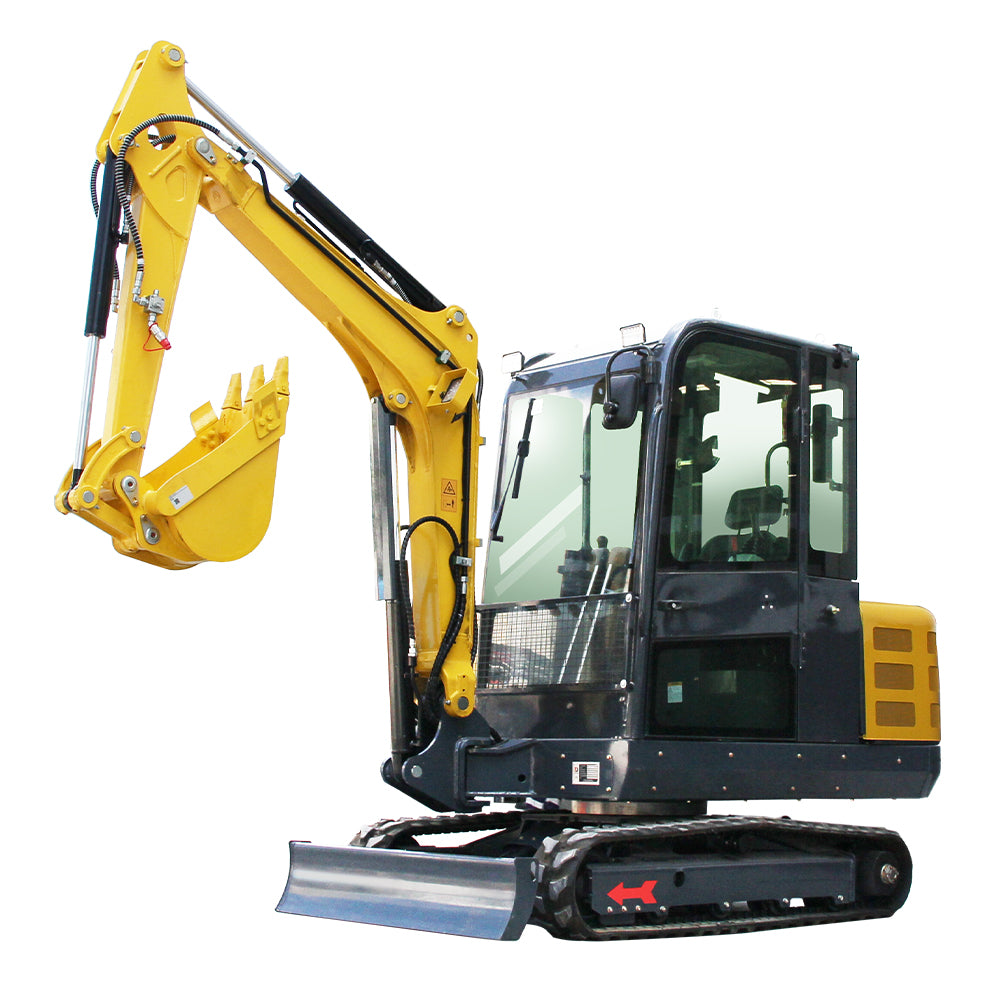 3.5 Ton Mini Excavator, 25 HP Kubota-Diesel Engine, Hydraulic Thumb, Air-Conditioned Cab, Compact Design for Construction & Landscaping (Yellow)
