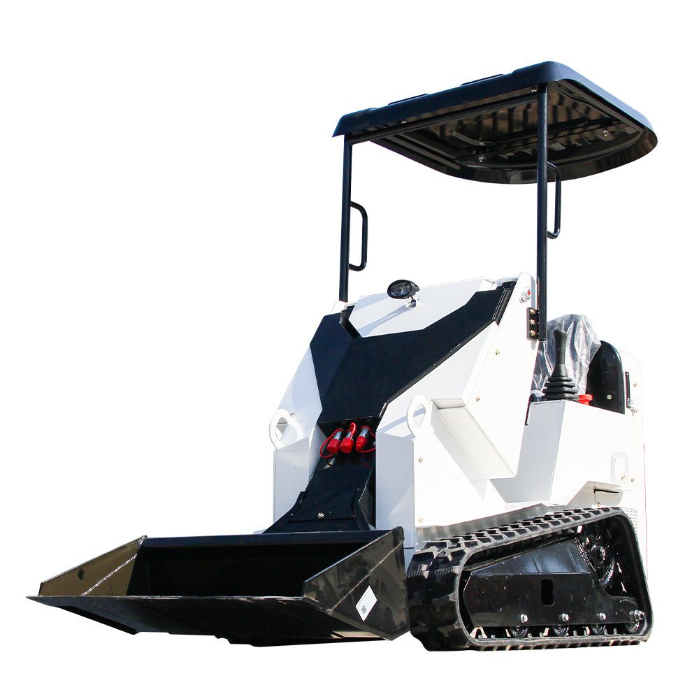 Ride-On Mini Skid Steer Loader, 15HP Gas Engine, Industrial Tracks & Quick-Attach System for Landscaping and Construction (White)