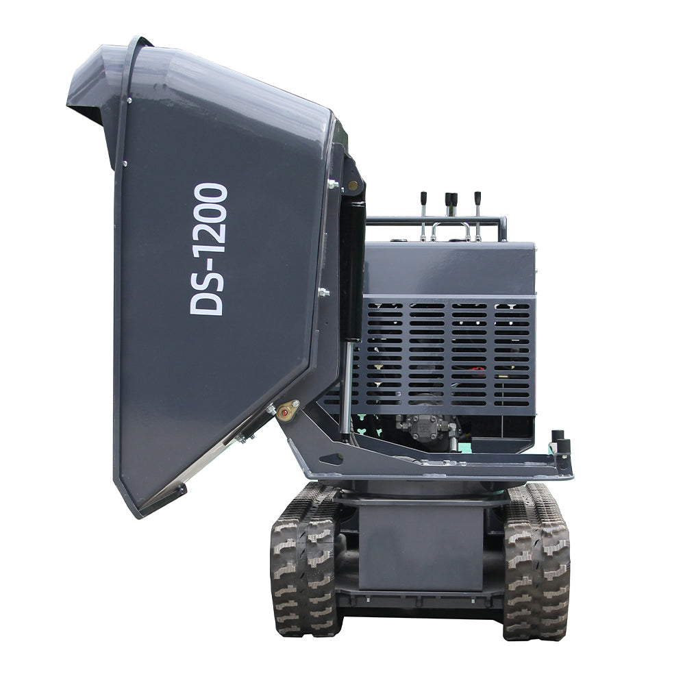 Mini Tracked DumperTracked Power Barrow 2650 lb Concrete Buggy – Gas Powered, B & S Engine, Hydraulic Dump, 180° Rotating Crawler Dumper with Rubber Tracks Stand-On Platform