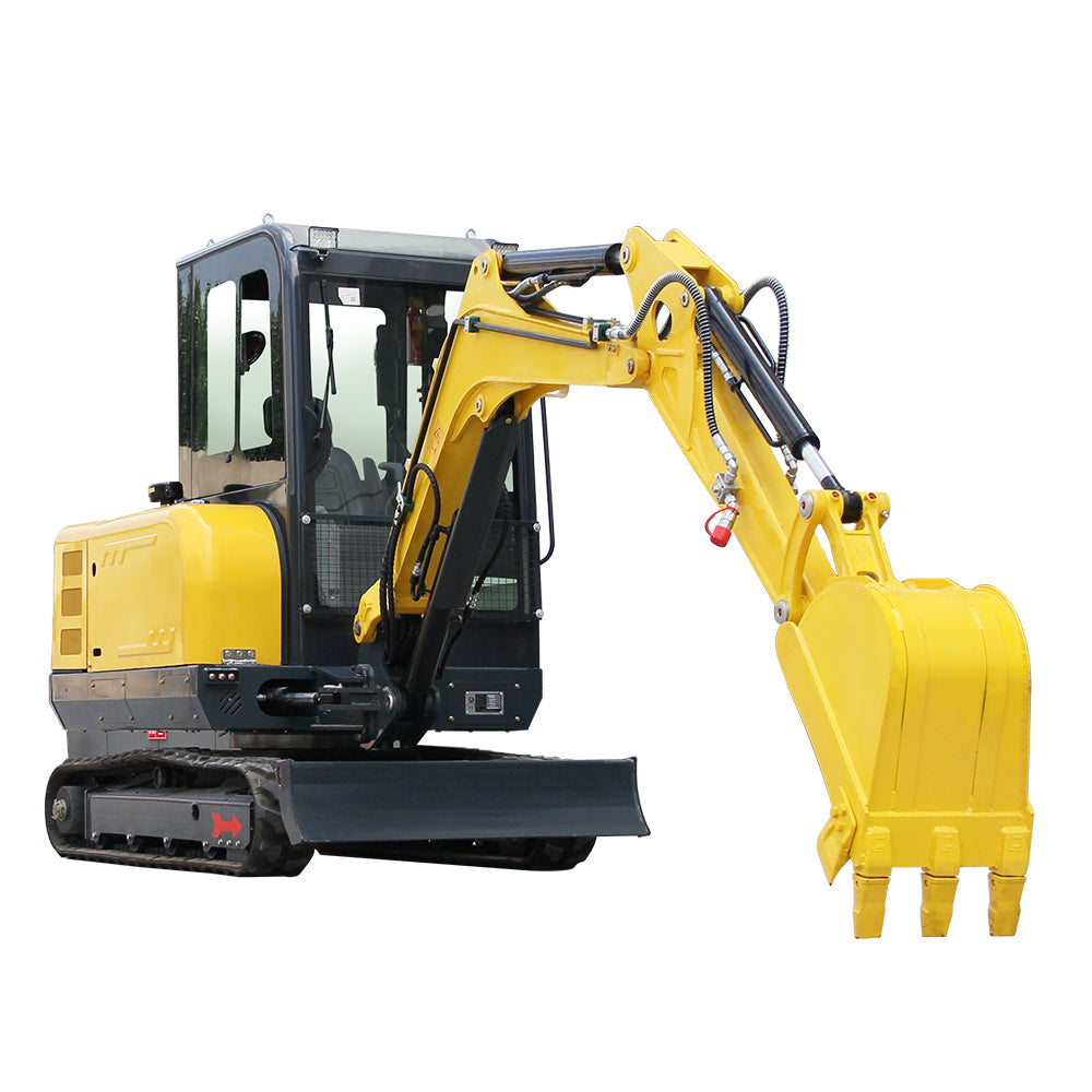 3.5 Ton Mini Excavator, 25 HP Kubota-Diesel Engine, Hydraulic Thumb, Air-Conditioned Cab, Compact Design for Construction & Landscaping (Yellow)
