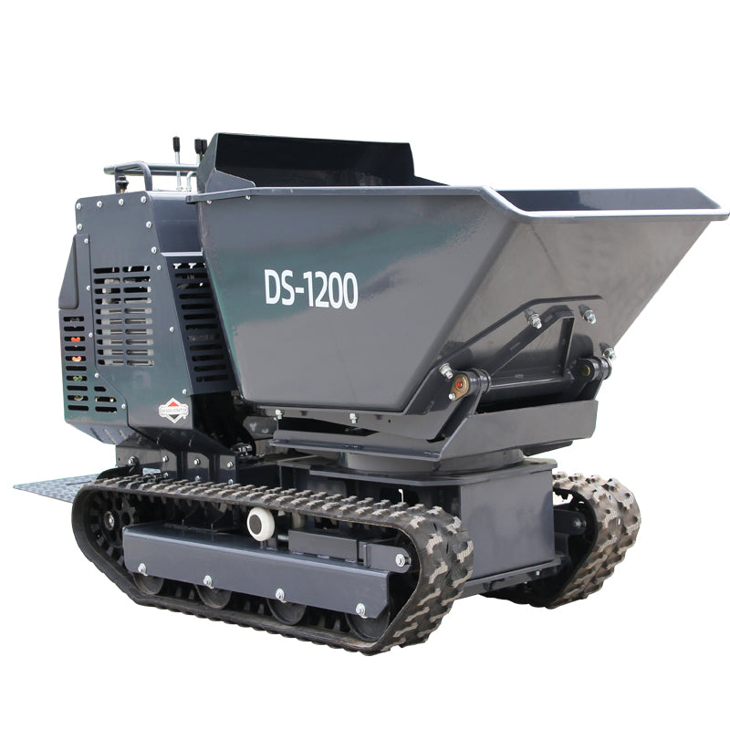 Mini Tracked DumperTracked Power Barrow 2650 lb Concrete Buggy – Gas Powered, B & S Engine, Hydraulic Dump, 180° Rotating Crawler Dumper with Rubber Tracks Stand-On Platform