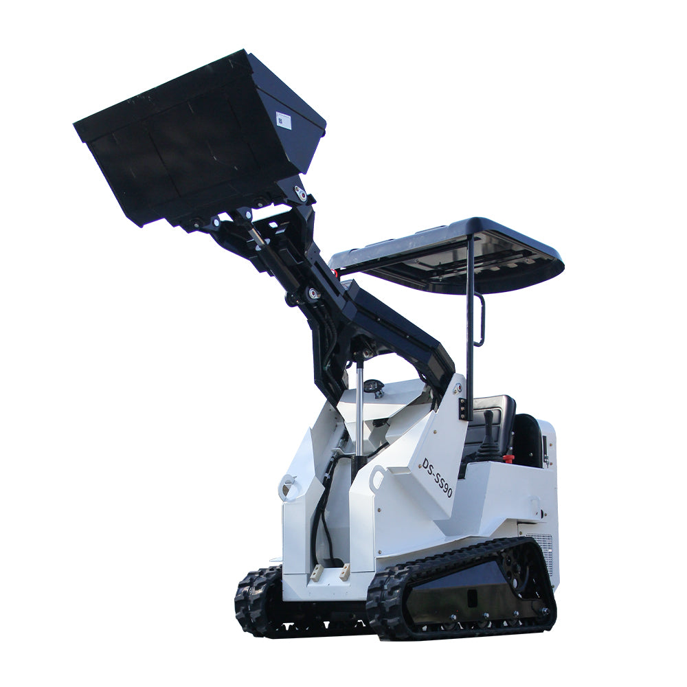 Ride-On Mini Skid Steer Loader, 15HP Gas Engine, Industrial Tracks & Quick-Attach System for Landscaping and Construction (White)