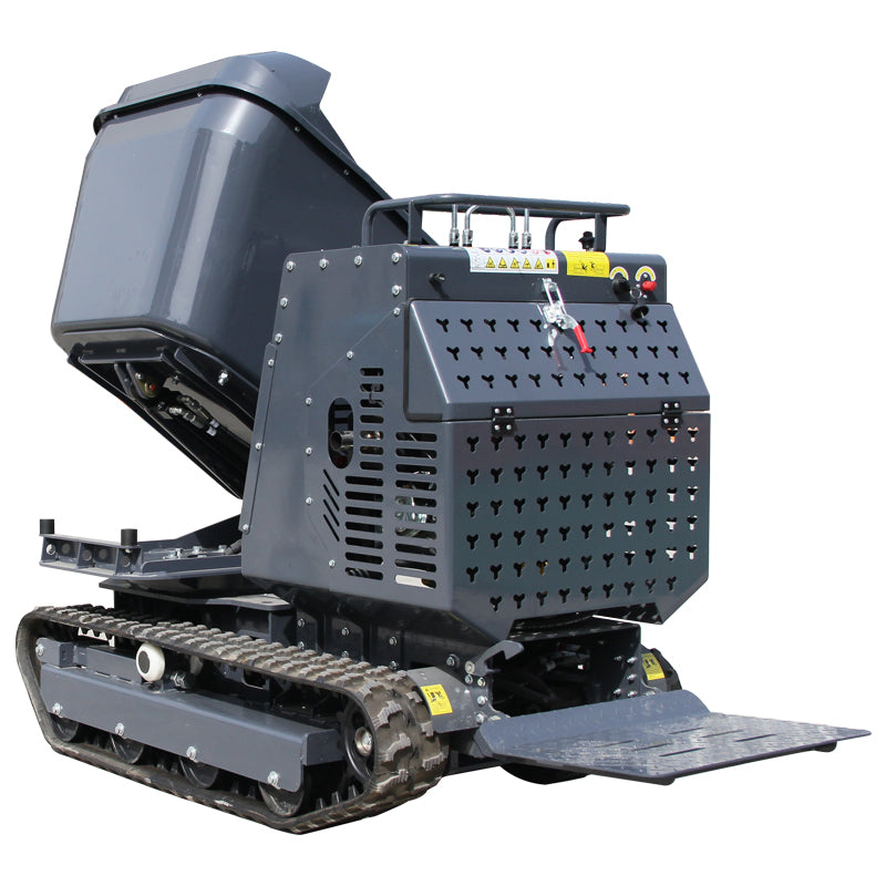 Mini Tracked DumperTracked Power Barrow 2650 lb Concrete Buggy – Gas Powered, B & S Engine, Hydraulic Dump, 180° Rotating Crawler Dumper with Rubber Tracks Stand-On Platform
