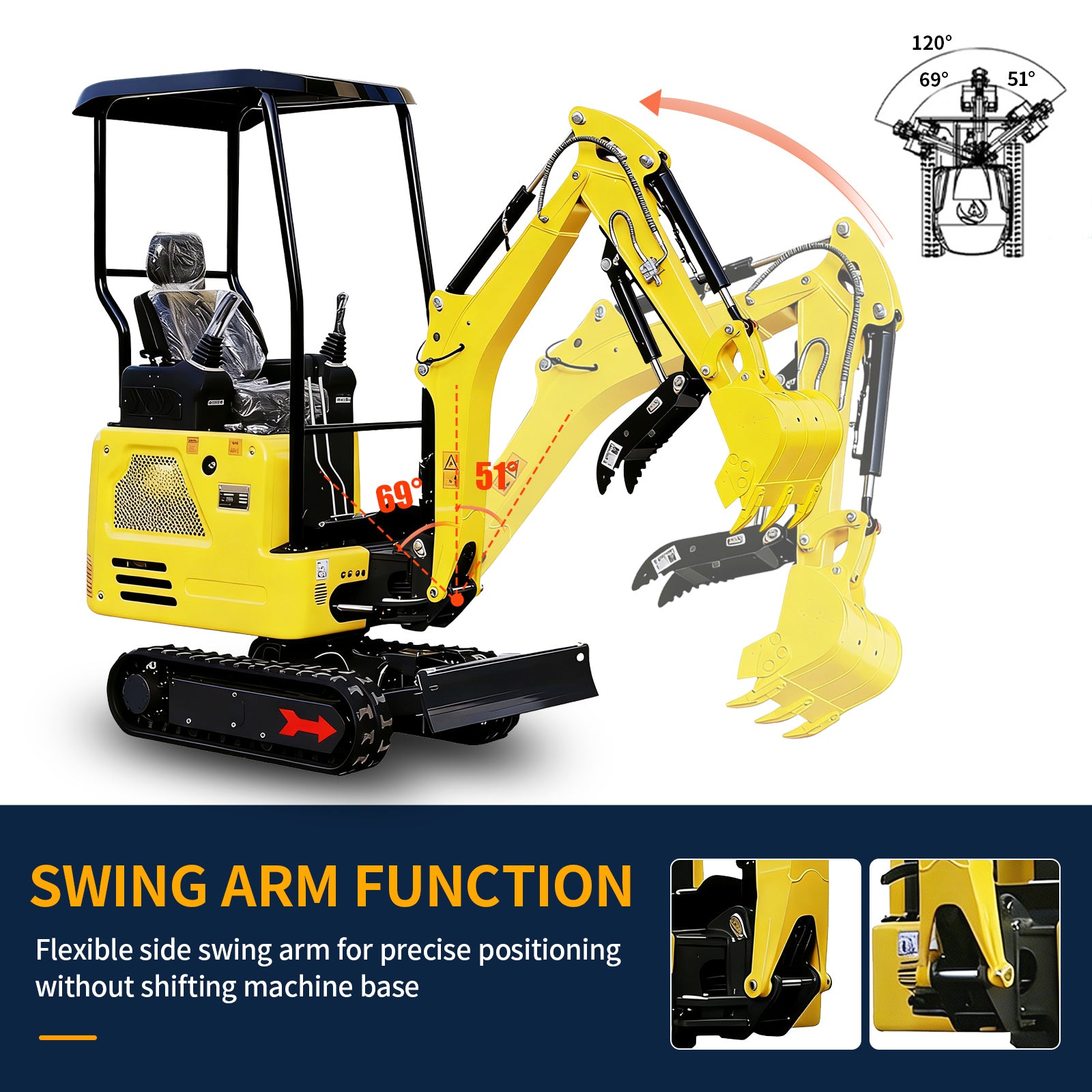 DigMaster 1.8 Ton Mini Excavator Kubota 3-Cylinder Diesel Engine Equipped with Pilot System System Track Extension Side Swing Arm EPA Certification