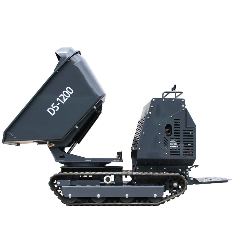 Mini Tracked DumperTracked Power Barrow 2650 lb Concrete Buggy – Gas Powered, B & S Engine, Hydraulic Dump, 180° Rotating Crawler Dumper with Rubber Tracks Stand-On Platform
