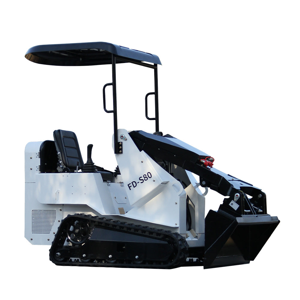 Ride-On Mini Skid Steer Loader, 15HP Gas Engine, Industrial Tracks & Quick-Attach System for Landscaping and Construction (White)