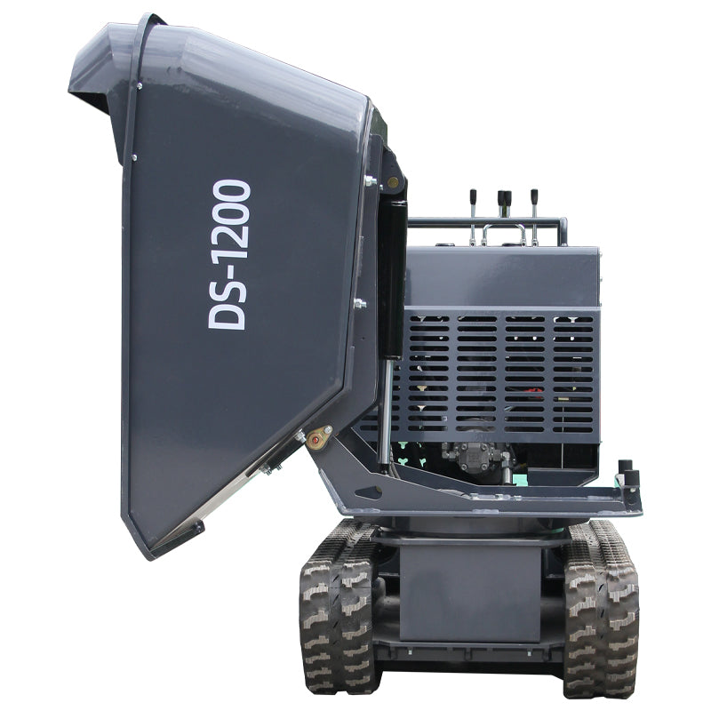 Mini Tracked DumperTracked Power Barrow 2650 lb Concrete Buggy – Gas Powered, B & S Engine, Hydraulic Dump, 180° Rotating Crawler Dumper with Rubber Tracks Stand-On Platform