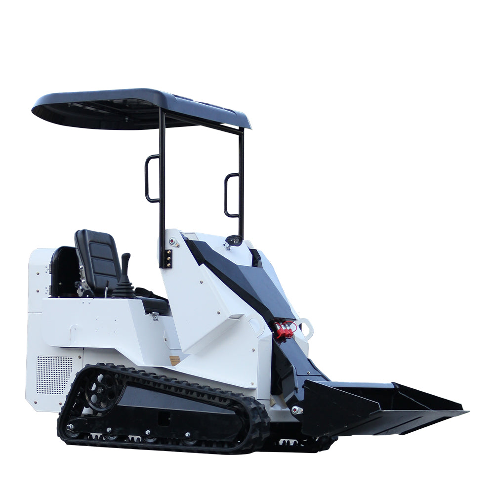 Ride-On Mini Skid Steer Loader, 15HP Gas Engine, Industrial Tracks & Quick-Attach System for Landscaping and Construction (White)