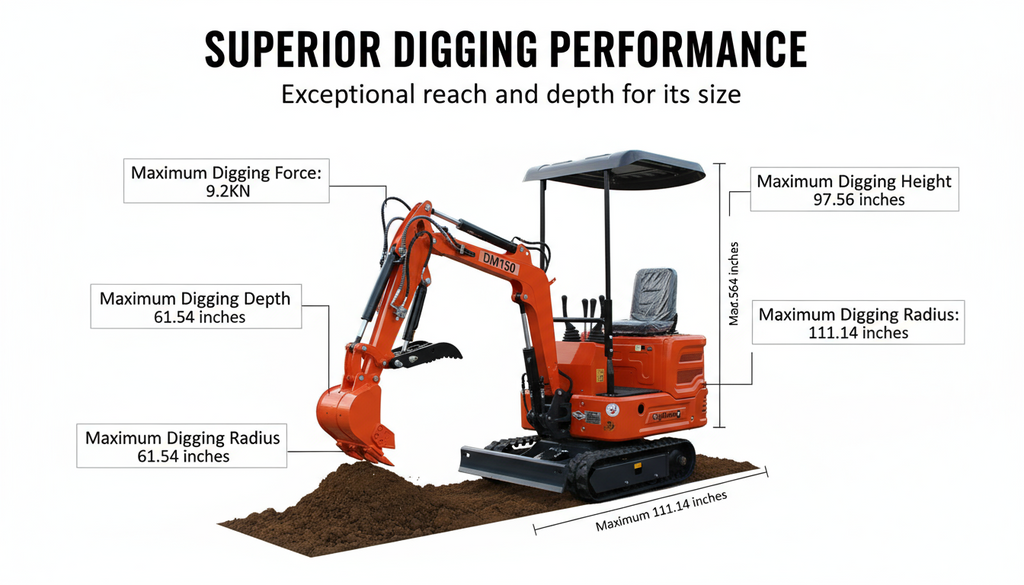 DM150 Mini Excavator - Compact 2000lb Gasoline Powered Digger with Briggs & Stratton Engine