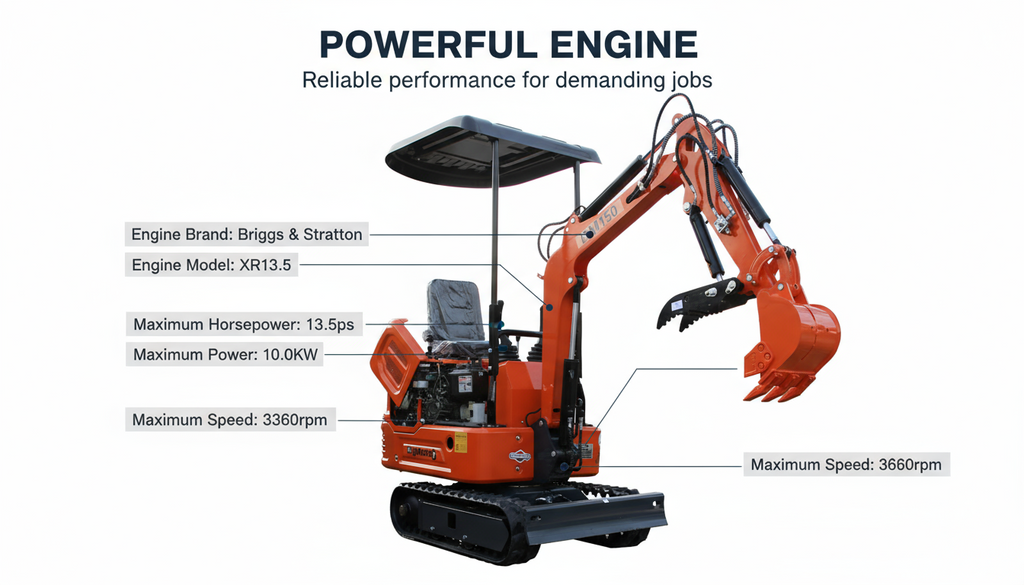 DM150 Mini Excavator - Compact 2000lb Gasoline Powered Digger with Briggs & Stratton Engine