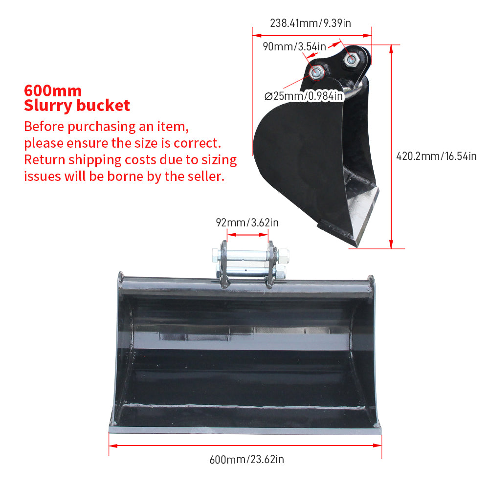 600mm ordinary mud bucket 0.8-1.5ton small excavator attachment flat tooth
