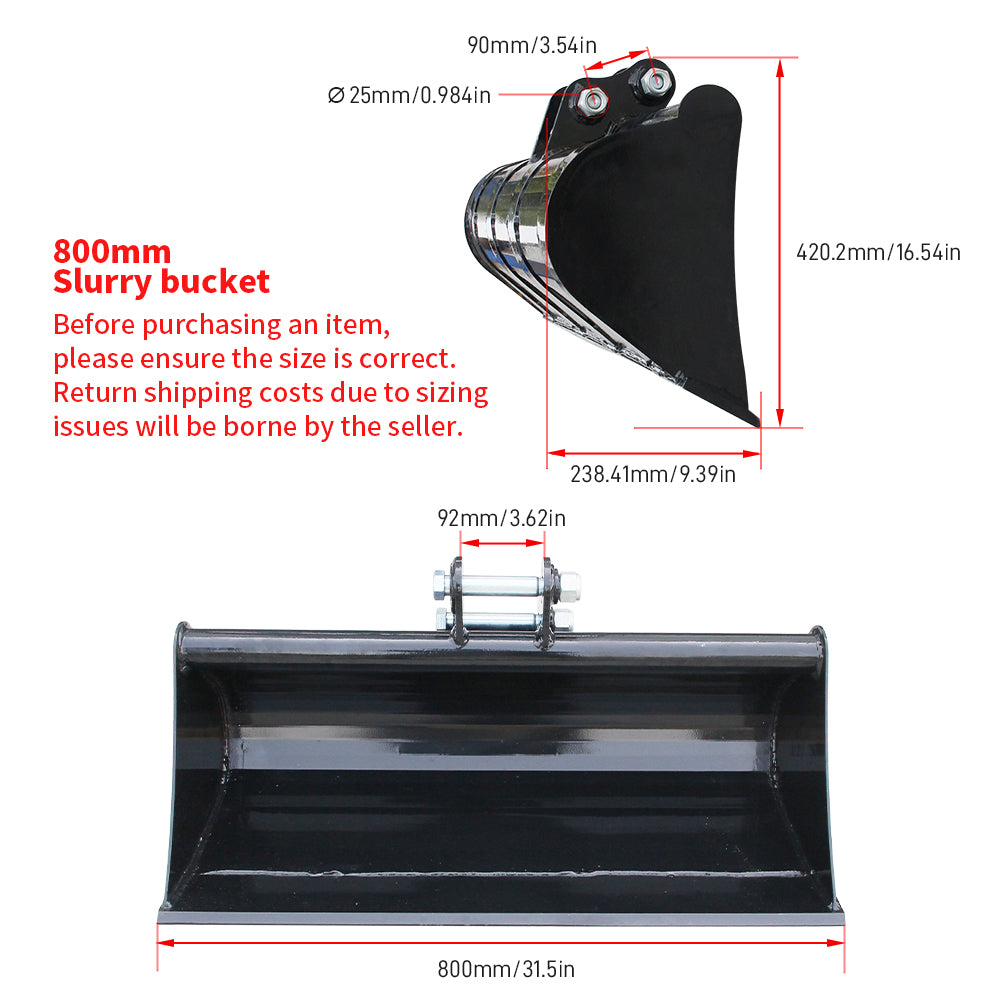 800mm ordinary mud bucket 0.8-1.5ton small excavator attachment flat tooth